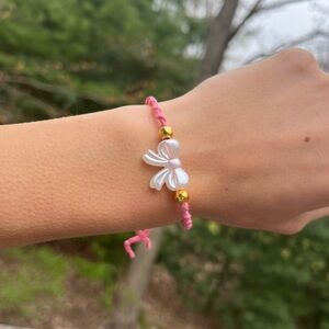 Handmade pink & Gold Bow Coquette inspired spiral dainty bracelet